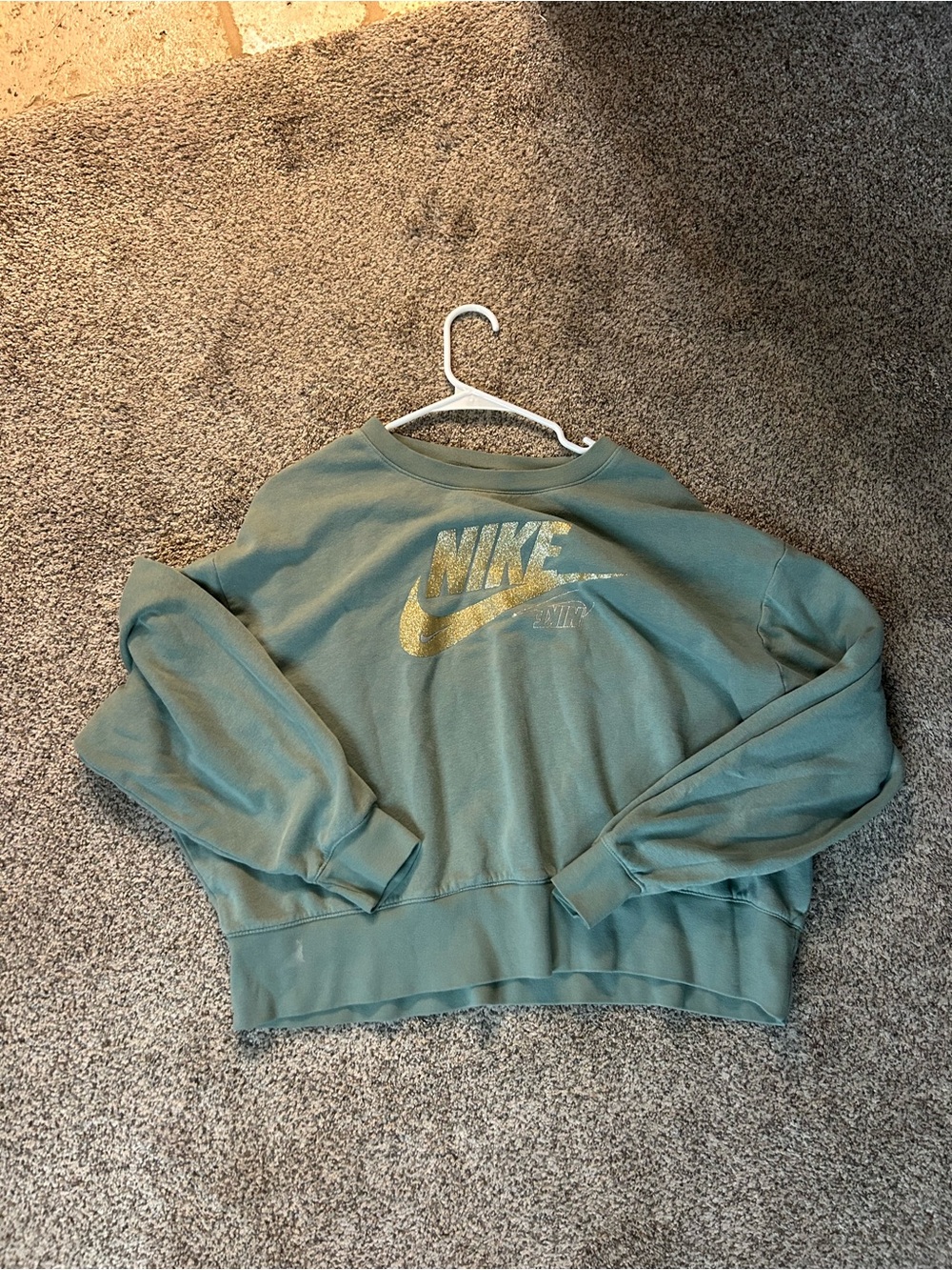 Nike Women's Crewneck Sweatshirt in Sage with Gold Logo xl
